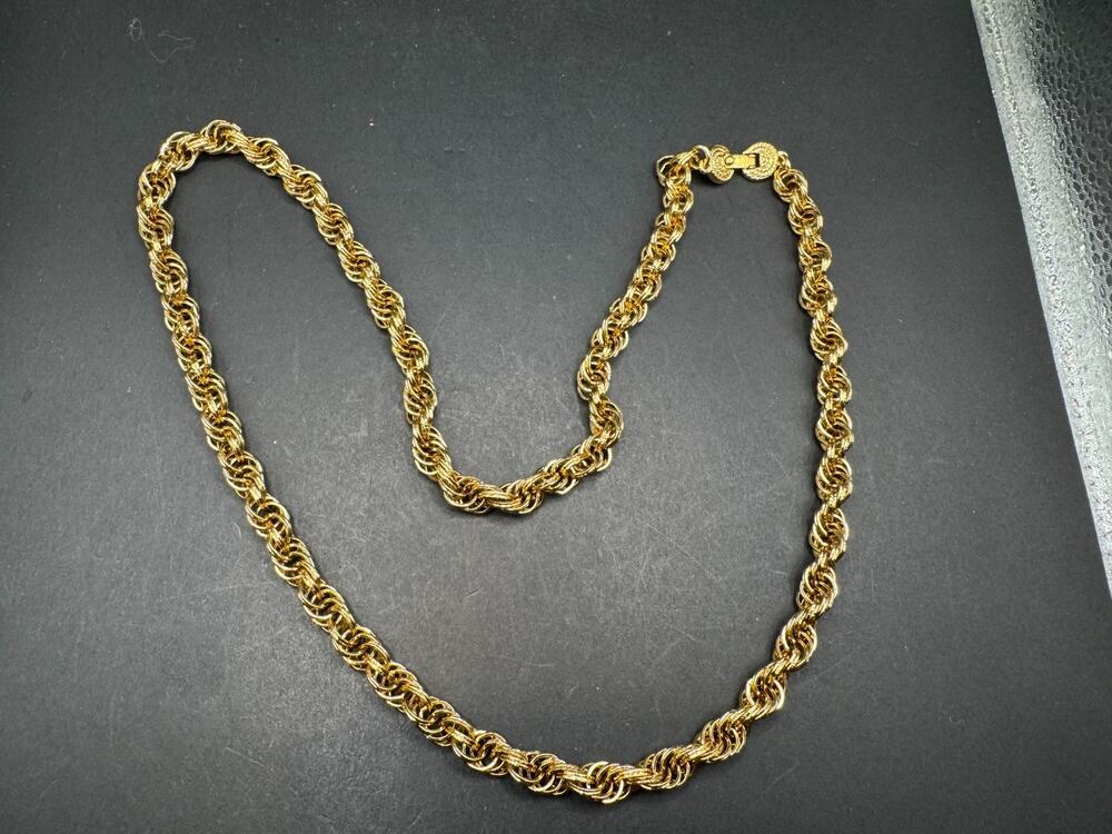 Vintage Monet Signed Gold Plated Heavy Long Twisted Chain Rope Necklace 28”